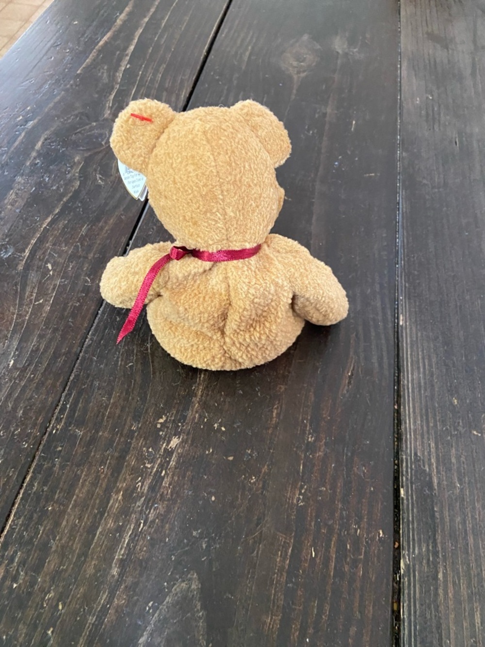 Ty Beanie Baby Curly Plush Brown Teddy Bear with Red Bow - Kids Toys - Picture 2 of 5